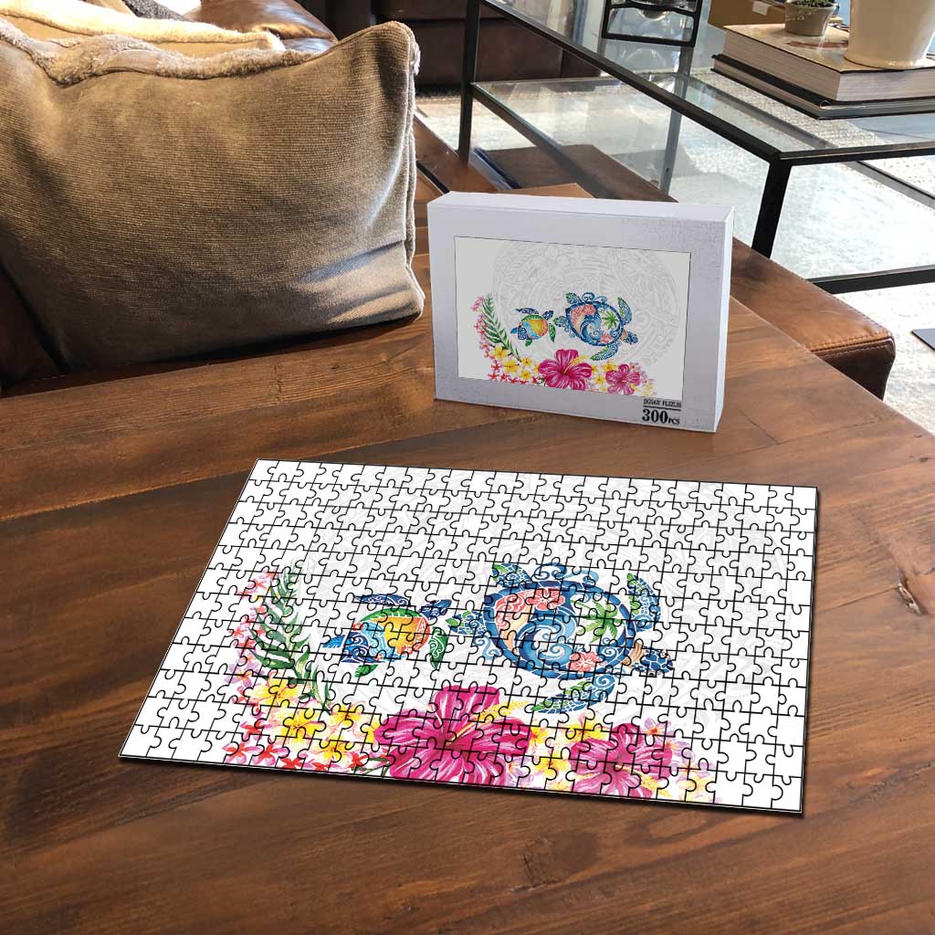 Hawaiian Abstract Art Turtles Puzzle with Plumeria and Hibiscus LT03 - Polynesian Pride