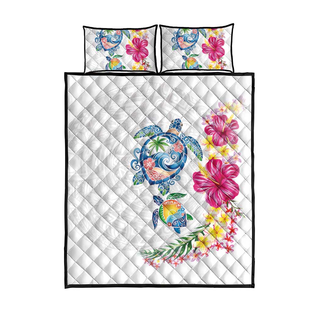 Hawaiian Abstract Art Turtles Quilt Bed Set with Plumeria and Hibiscus LT03 - Polynesian Pride