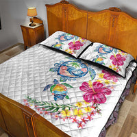 Hawaiian Abstract Art Turtles Quilt Bed Set with Plumeria and Hibiscus LT03 - Polynesian Pride