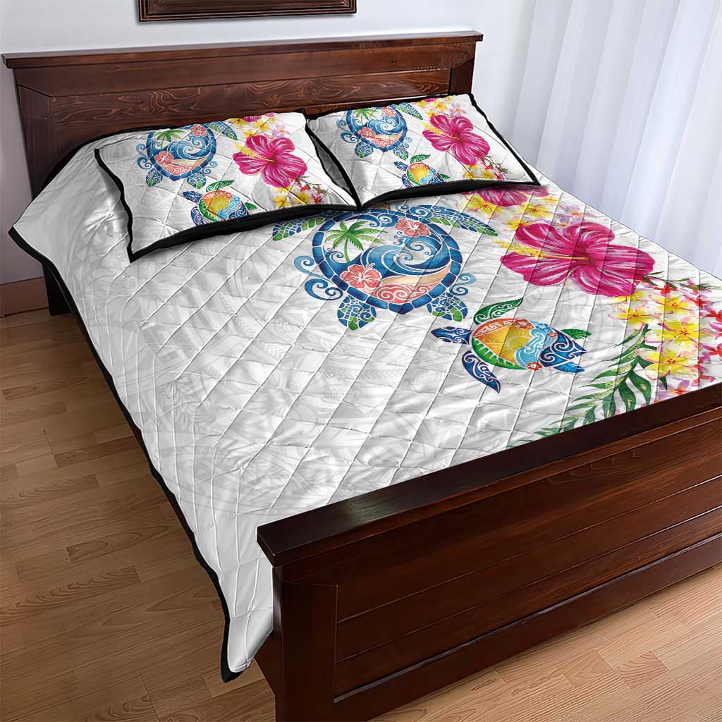 Hawaiian Abstract Art Turtles Quilt Bed Set with Plumeria and Hibiscus LT03 - Polynesian Pride