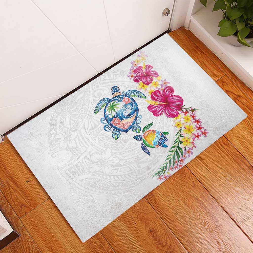Hawaiian Abstract Art Turtles Rubber Doormat with Plumeria and Hibiscus LT03 - Polynesian Pride