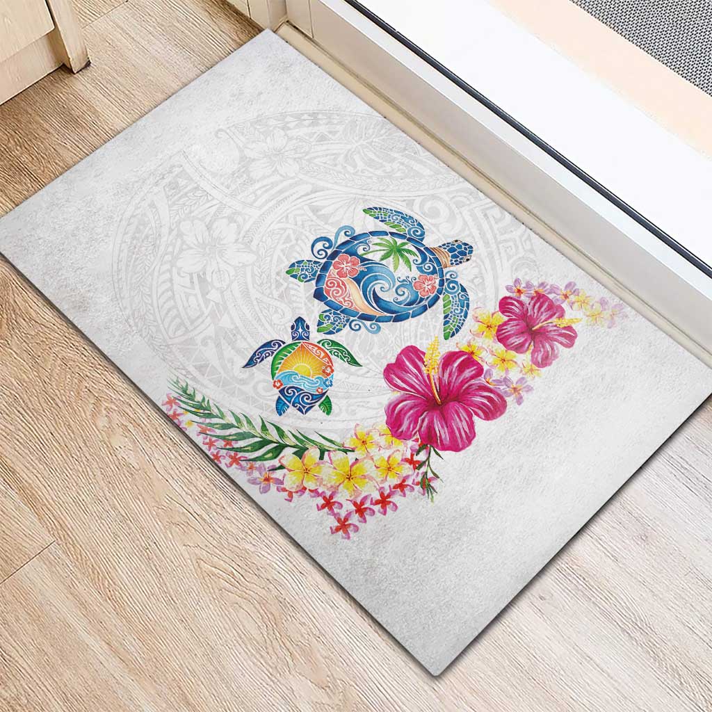 Hawaiian Abstract Art Turtles Rubber Doormat with Plumeria and Hibiscus LT03 - Polynesian Pride
