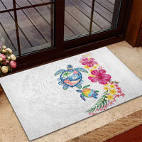 Hawaiian Abstract Art Turtles Rubber Doormat with Plumeria and Hibiscus LT03 - Polynesian Pride