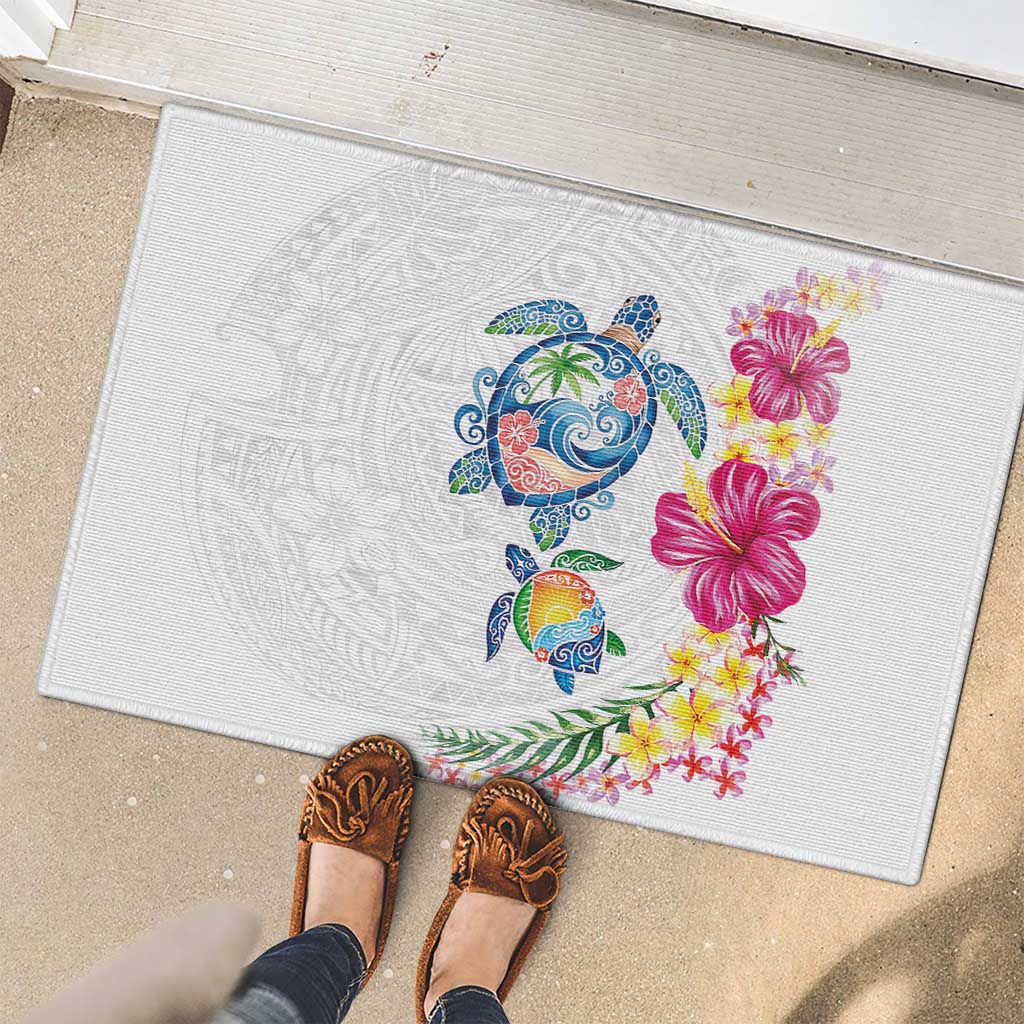 Hawaiian Abstract Art Turtles Rubber Doormat with Plumeria and Hibiscus LT03 - Polynesian Pride