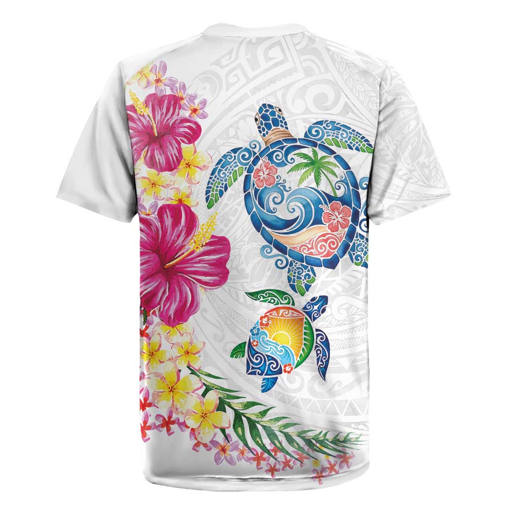 Hawaiian Abstract Art Turtles Rugby Jersey with Plumeria and Hibiscus LT03 - Polynesian Pride