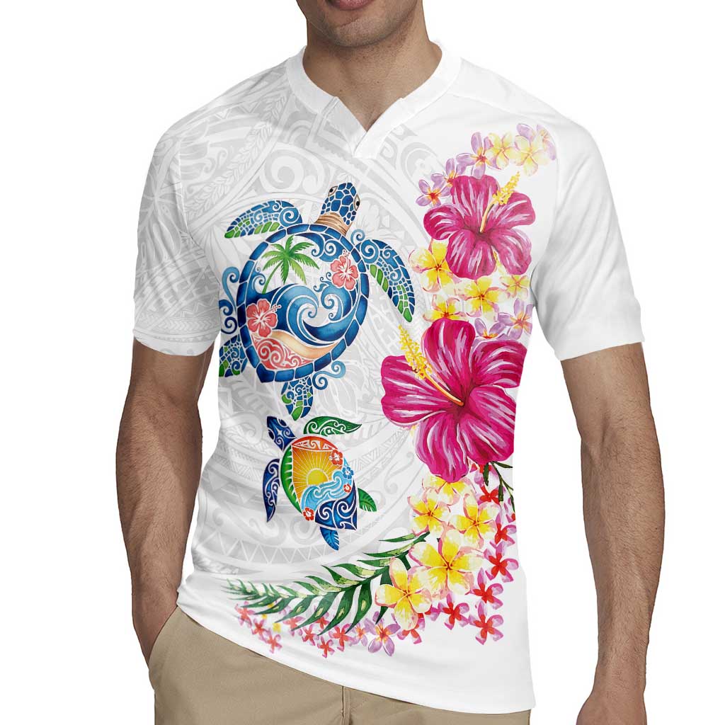 Hawaiian Abstract Art Turtles Rugby Jersey with Plumeria and Hibiscus LT03 - Polynesian Pride