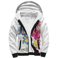 Hawaiian Abstract Art Turtles Sherpa Hoodie with Plumeria and Hibiscus LT03 Unisex White - Polynesian Pride