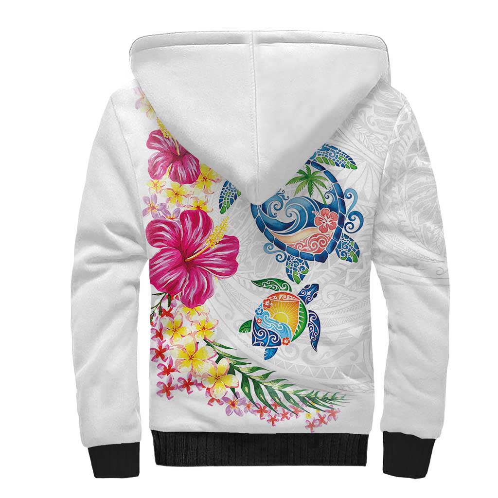 Hawaiian Abstract Art Turtles Sherpa Hoodie with Plumeria and Hibiscus LT03 - Polynesian Pride