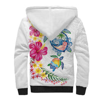 Hawaiian Abstract Art Turtles Sherpa Hoodie with Plumeria and Hibiscus LT03 - Polynesian Pride