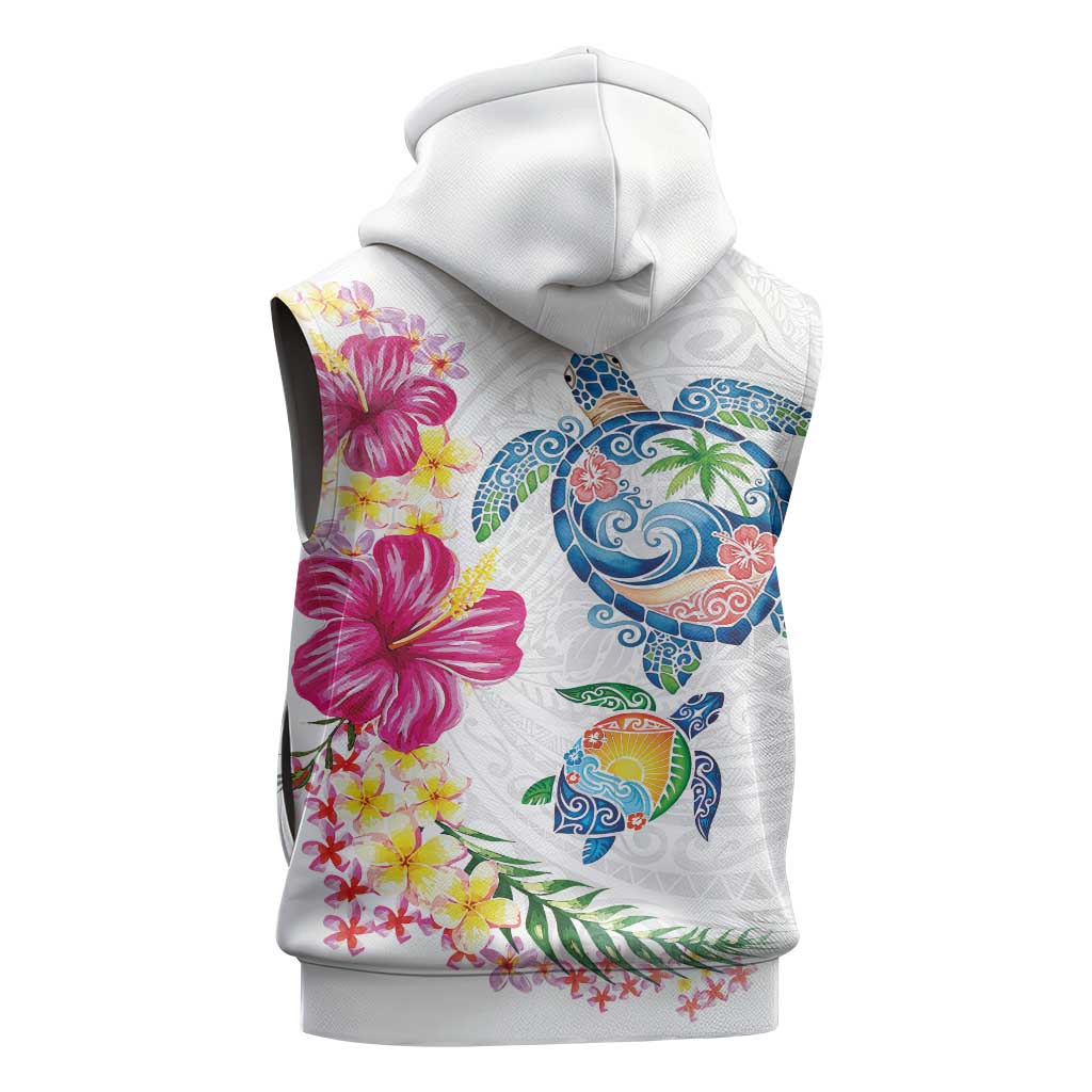 Hawaiian Abstract Art Turtles Sleeveless Hoodie with Plumeria and Hibiscus LT03 - Polynesian Pride