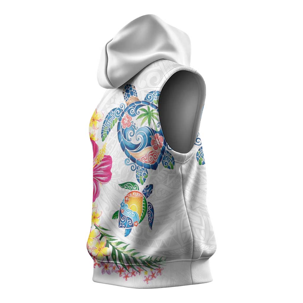 Hawaiian Abstract Art Turtles Sleeveless Hoodie with Plumeria and Hibiscus LT03 - Polynesian Pride