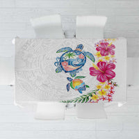 Hawaiian Abstract Art Turtles Tablecloth with Plumeria and Hibiscus LT03 White - Polynesian Pride