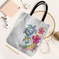 Hawaiian Abstract Art Turtles Tote Bag with Plumeria and Hibiscus LT03 Black Strap One Size White - Polynesian Pride