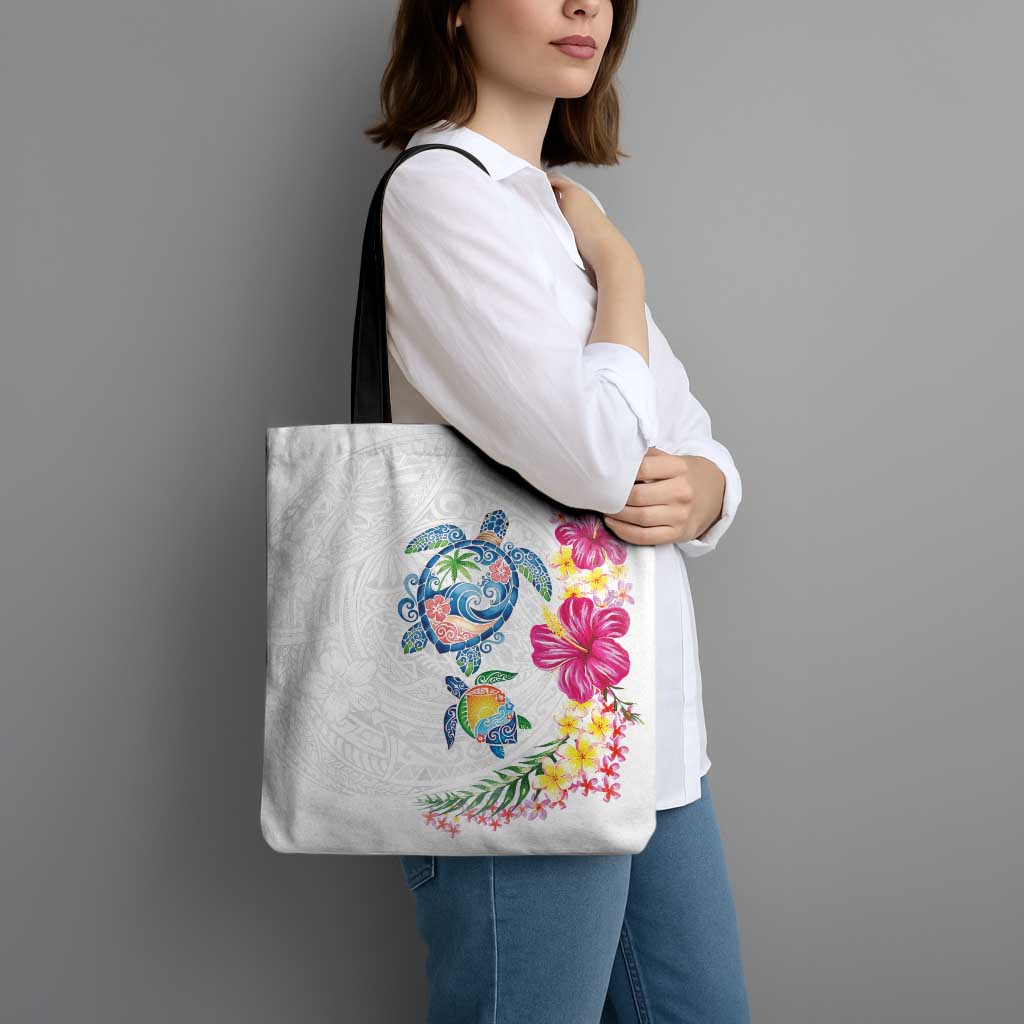 Hawaiian Abstract Art Turtles Tote Bag with Plumeria and Hibiscus LT03 - Polynesian Pride