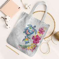 Hawaiian Abstract Art Turtles Tote Bag with Plumeria and Hibiscus LT03 White Strap One Size White - Polynesian Pride