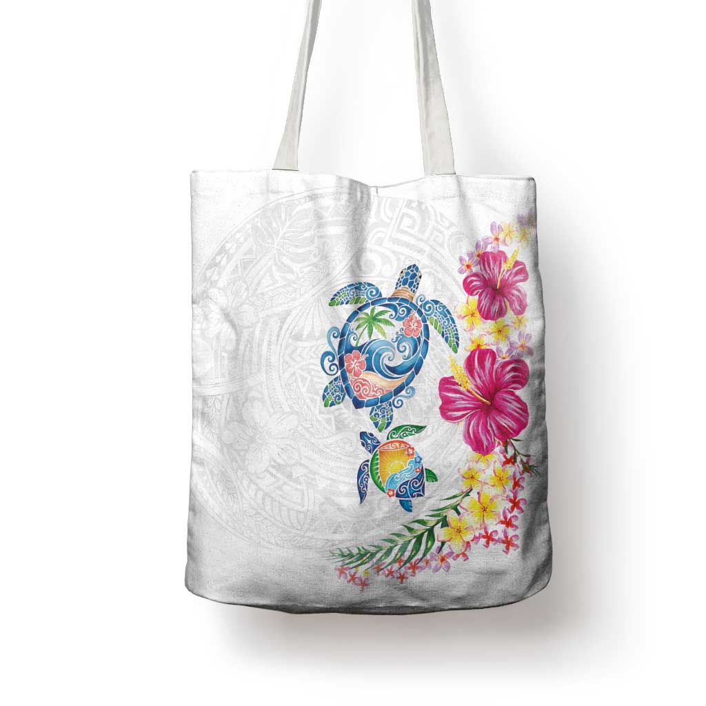 Hawaiian Abstract Art Turtles Tote Bag with Plumeria and Hibiscus LT03 - Polynesian Pride