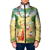 Hawaiian Mele Kalikimaka Padded Jacket Tropical Plumeria and Lei Funny Santa Beach LT03 Men Multicolor - Polynesian Pride