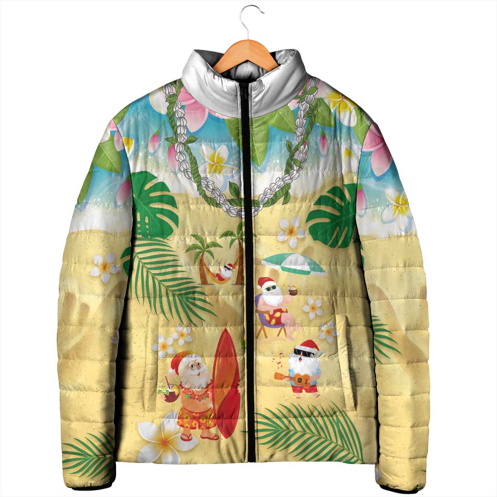 Hawaiian Mele Kalikimaka Padded Jacket Tropical Plumeria and Lei Funny Santa Beach LT03 - Polynesian Pride