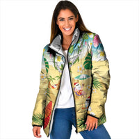 Hawaiian Mele Kalikimaka Padded Jacket Tropical Plumeria and Lei Funny Santa Beach LT03 Women Multicolor - Polynesian Pride