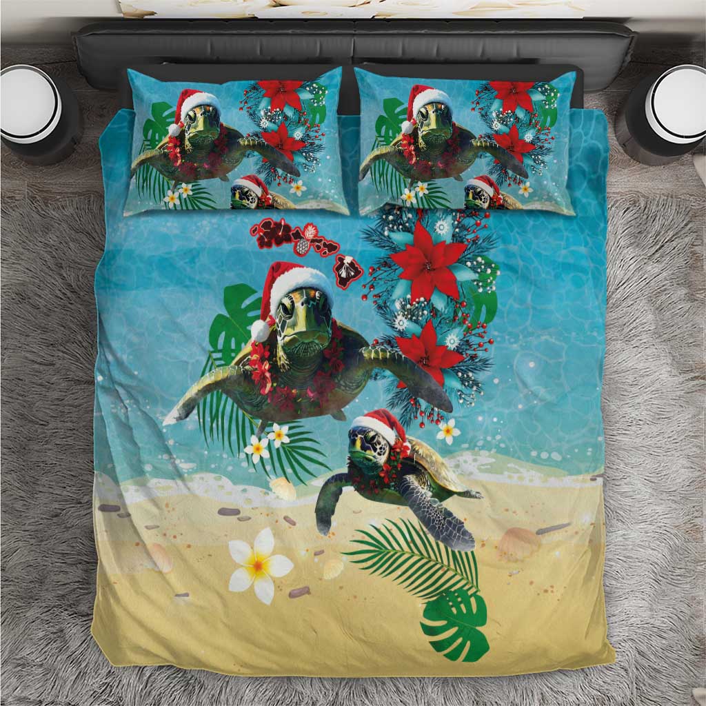 Hawaiian Mele Kalikimaka Bedding Set Tropical Xmas Turtles Red Poinsettia Watercolor LT03 Multicolor - Polynesian Pride
