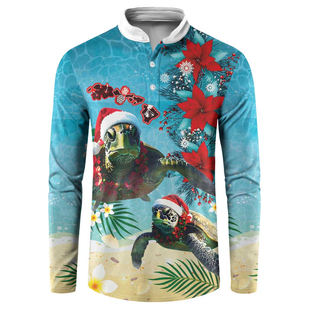 Hawaiian Mele Kalikimaka Button Sweatshirt Tropical Xmas Turtles Red Poinsettia Watercolor LT03 Multicolor - Polynesian Pride