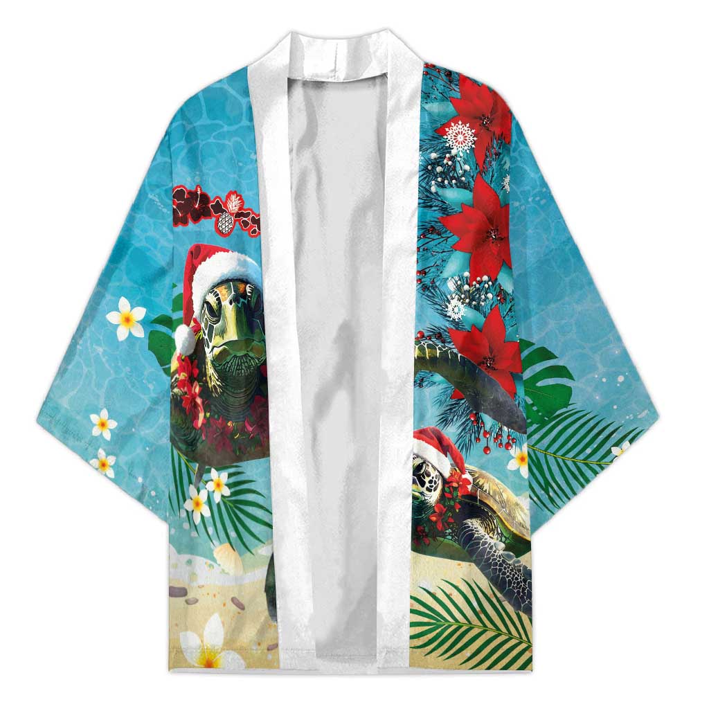 Hawaiian Mele Kalikimaka Kimono Tropical Xmas Turtles Red Poinsettia Watercolor LT03 Unisex Multicolor - Polynesian Pride