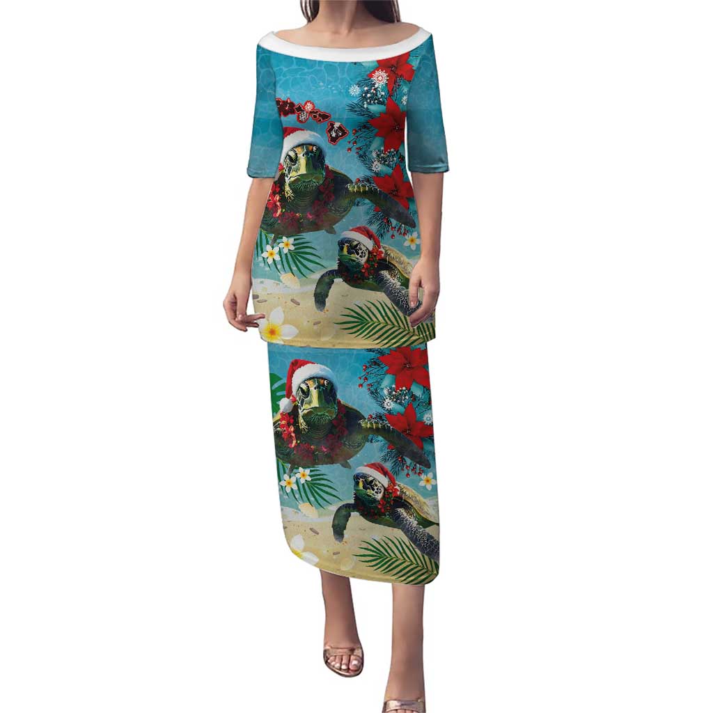 Hawaiian Mele Kalikimaka Puletasi Tropical Xmas Turtles Red Poinsettia Watercolor LT03 Long Dress Multicolor - Polynesian Pride