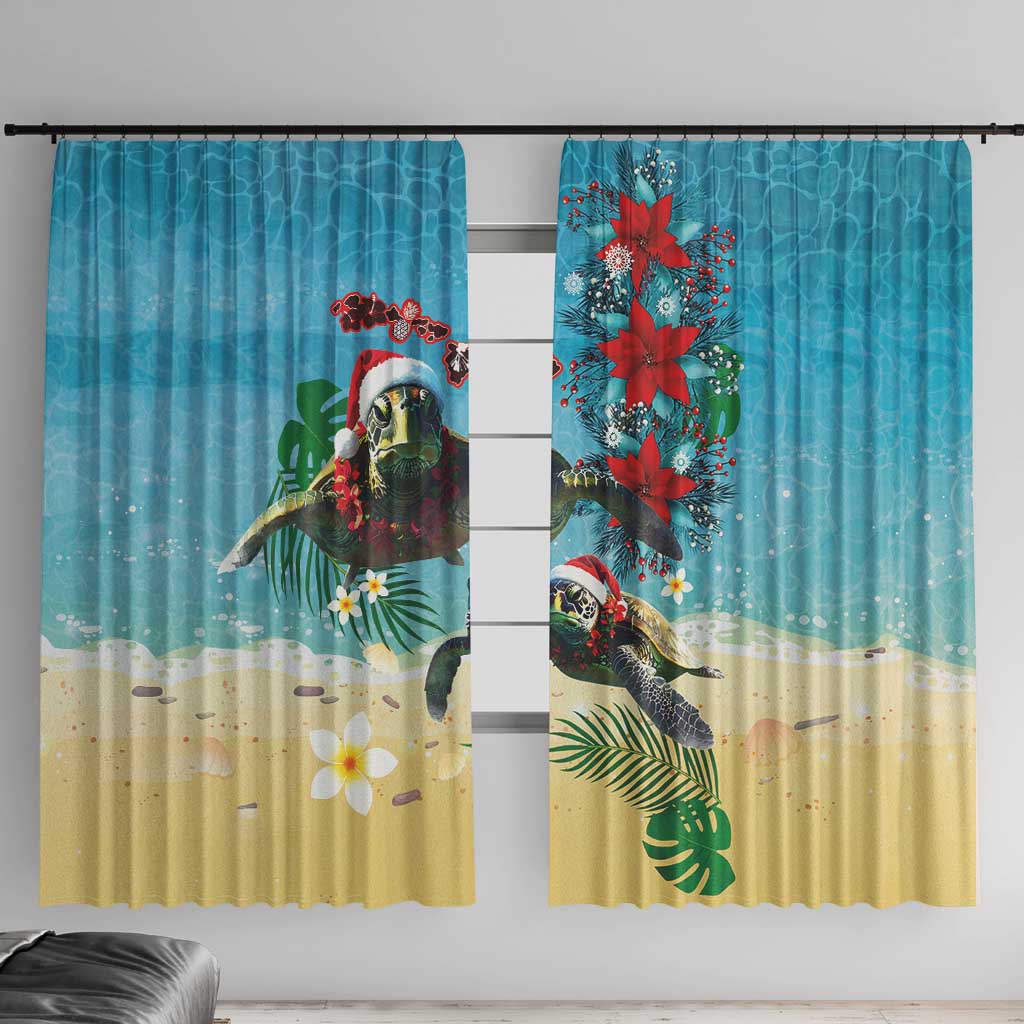 Hawaiian Mele Kalikimaka Window Curtain Tropical Xmas Turtles Red Poinsettia Watercolor LT03 With Hooks Multicolor - Polynesian Pride