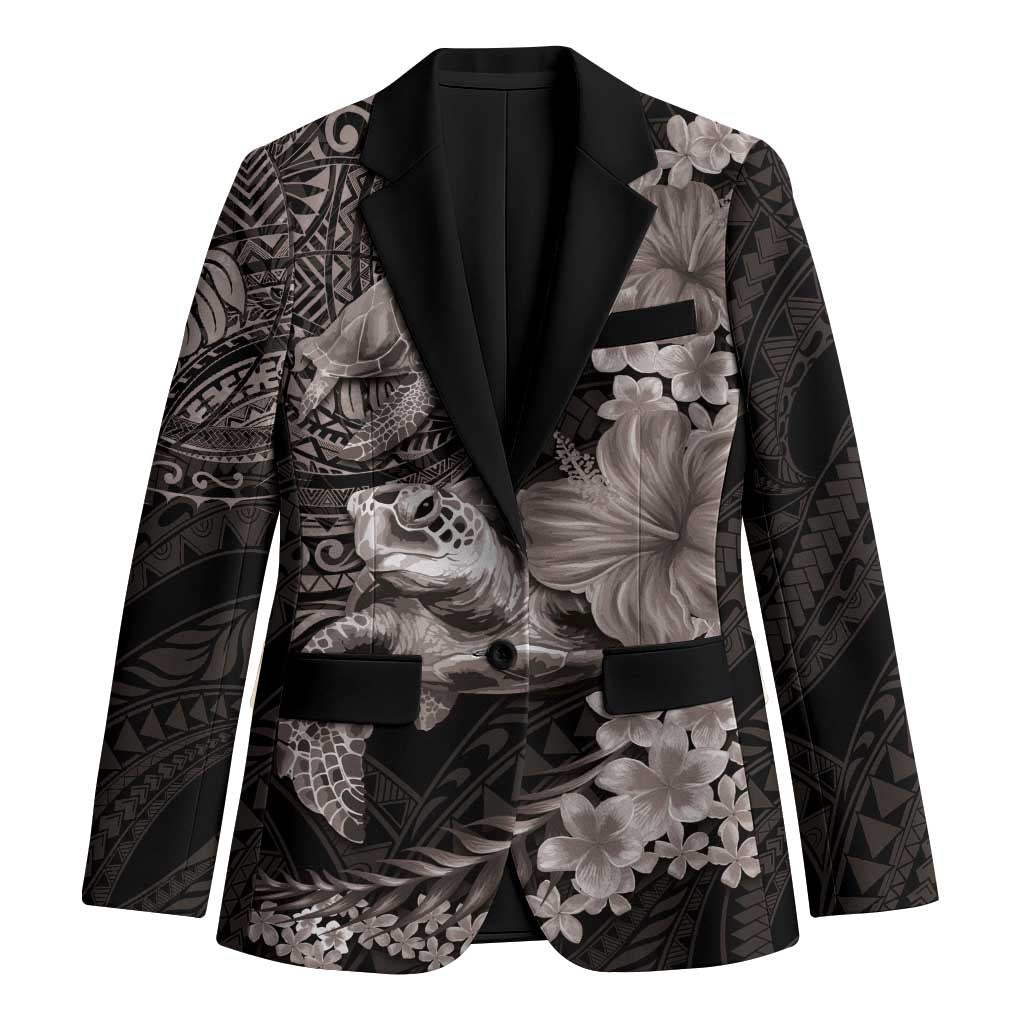 Hawaiian Plumeria and Hibiscus with Turtles Blazer Polynesian Art Grayscale LT03 Unisex Black - Polynesian Pride