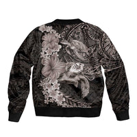 Hawaiian Plumeria and Hibiscus with Turtles Bomber Jacket Polynesian Art Grayscale LT03 - Polynesian Pride