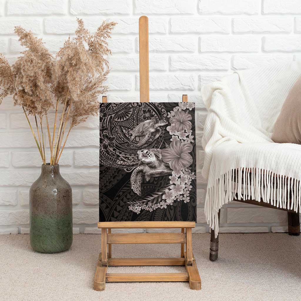 Hawaiian Plumeria and Hibiscus with Turtles Canvas Wall Art Polynesian Art Grayscale LT03 - Polynesian Pride