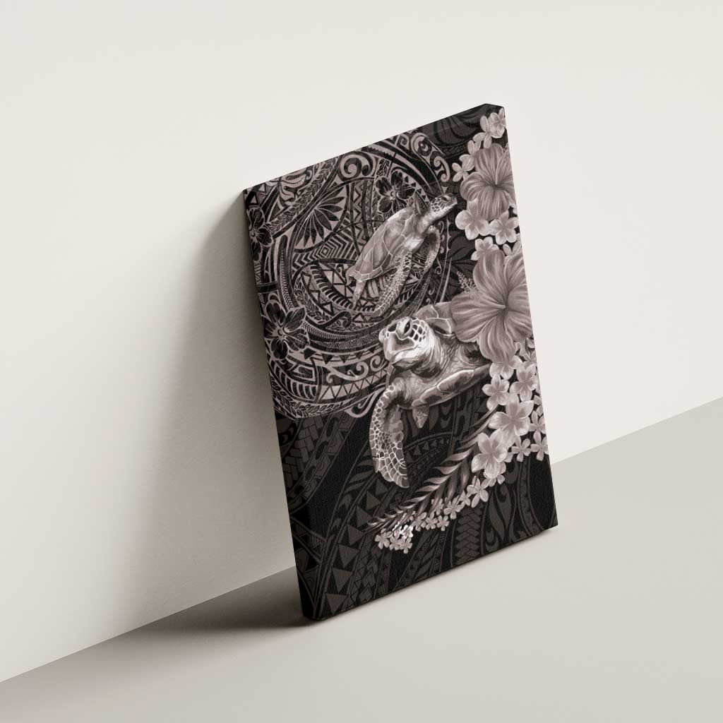 Hawaiian Plumeria and Hibiscus with Turtles Canvas Wall Art Polynesian Art Grayscale LT03 - Polynesian Pride