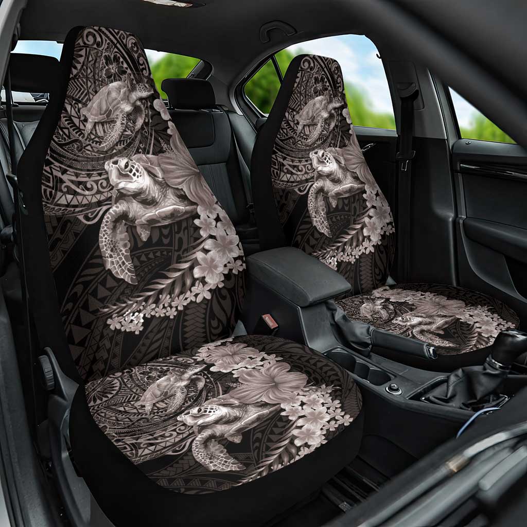 Hawaiian Plumeria and Hibiscus with Turtles Car Seat Cover Polynesian Art Grayscale LT03 One Size Black - Polynesian Pride
