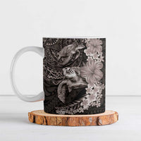 Hawaiian Plumeria and Hibiscus with Turtles Ceramic Mug Polynesian Art Grayscale LT03 Black - Polynesian Pride