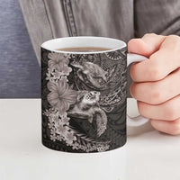 Hawaiian Plumeria and Hibiscus with Turtles Ceramic Mug Polynesian Art Grayscale LT03 - Polynesian Pride
