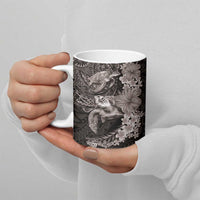 Hawaiian Plumeria and Hibiscus with Turtles Ceramic Mug Polynesian Art Grayscale LT03 - Polynesian Pride