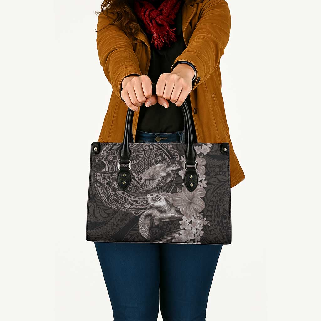 Hawaiian Plumeria and Hibiscus with Turtles Leather Bag Polynesian Art Grayscale LT03 - Polynesian Pride