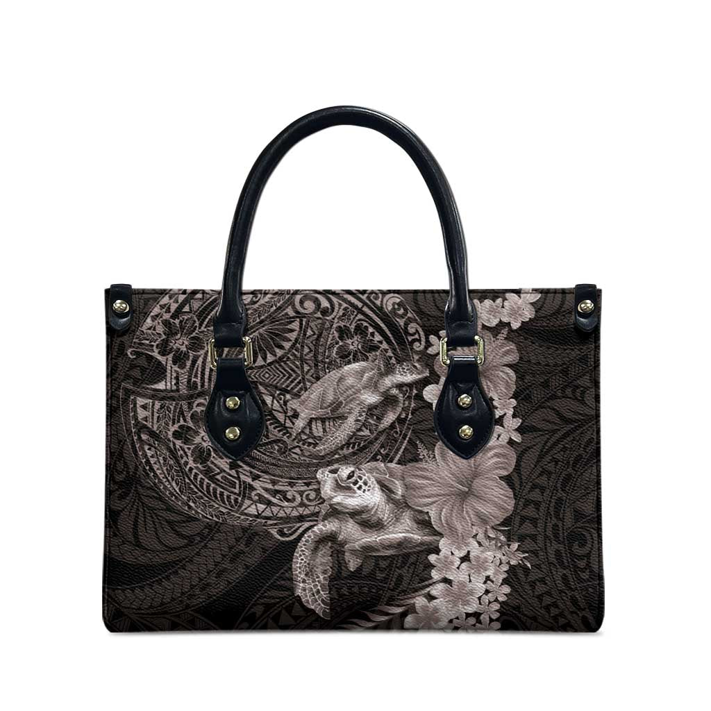 Hawaiian Plumeria and Hibiscus with Turtles Leather Bag Polynesian Art Grayscale LT03 - Polynesian Pride
