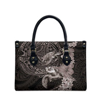 Hawaiian Plumeria and Hibiscus with Turtles Leather Bag Polynesian Art Grayscale LT03 - Polynesian Pride