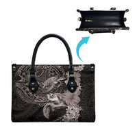 Hawaiian Plumeria and Hibiscus with Turtles Leather Bag Polynesian Art Grayscale LT03 - Polynesian Pride