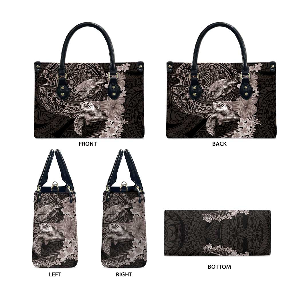 Hawaiian Plumeria and Hibiscus with Turtles Leather Bag Polynesian Art Grayscale LT03 - Polynesian Pride