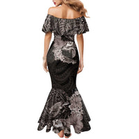 Hawaiian Plumeria and Hibiscus with Turtles Mermaid Dress Polynesian Art Grayscale LT03 - Polynesian Pride