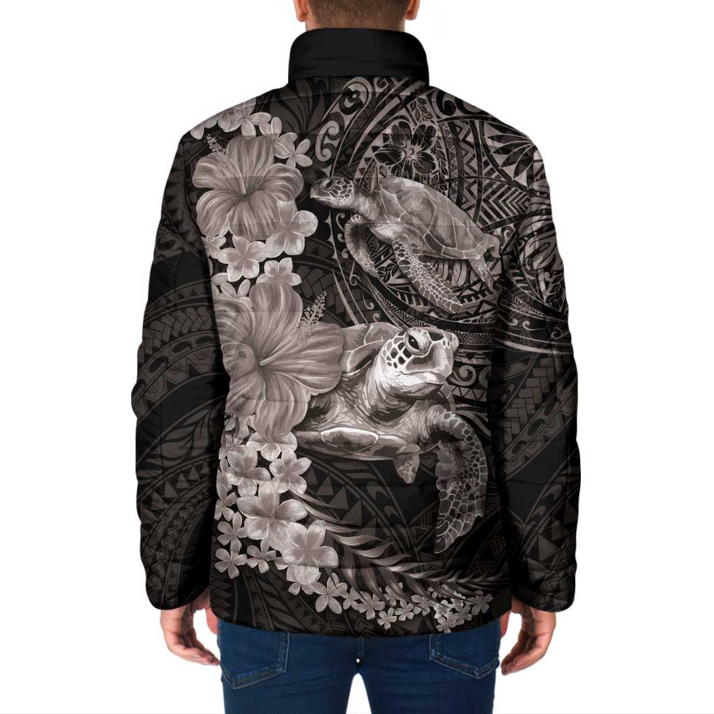 Hawaiian Plumeria and Hibiscus with Turtles Padded Jacket Polynesian Art Grayscale LT03 - Polynesian Pride