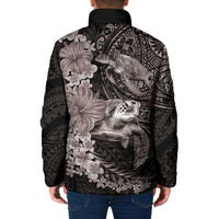 Hawaiian Plumeria and Hibiscus with Turtles Padded Jacket Polynesian Art Grayscale LT03 - Polynesian Pride