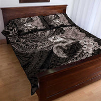 Hawaiian Plumeria and Hibiscus with Turtles Quilt Bed Set Polynesian Art Grayscale LT03 - Polynesian Pride