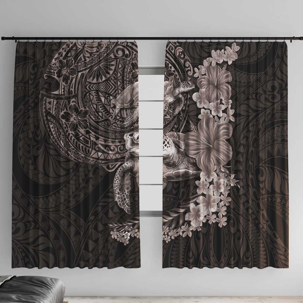 Hawaiian Plumeria and Hibiscus with Turtles Window Curtain Polynesian Art Grayscale LT03 With Hooks Black - Polynesian Pride