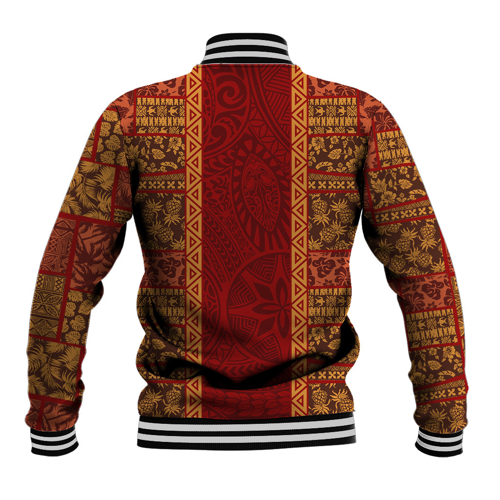 Hawaii Style Hibiscus and Tribal Element Fabric Patchwork Baseball Jacket LT03 - Polynesian Pride