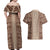 Hawaii Style Hibiscus and Tribal Element Fabric Patchwork Couples Matching Off Shoulder Maxi Dress and Hawaiian Shirt Beige Version LT03 - Polynesian Pride