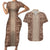 Hawaii Style Hibiscus and Tribal Element Fabric Patchwork Couples Matching Short Sleeve Bodycon Dress and Hawaiian Shirt Beige Version LT03 Beige - Polynesian Pride