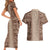 Hawaii Style Hibiscus and Tribal Element Fabric Patchwork Couples Matching Short Sleeve Bodycon Dress and Hawaiian Shirt Beige Version LT03 - Polynesian Pride